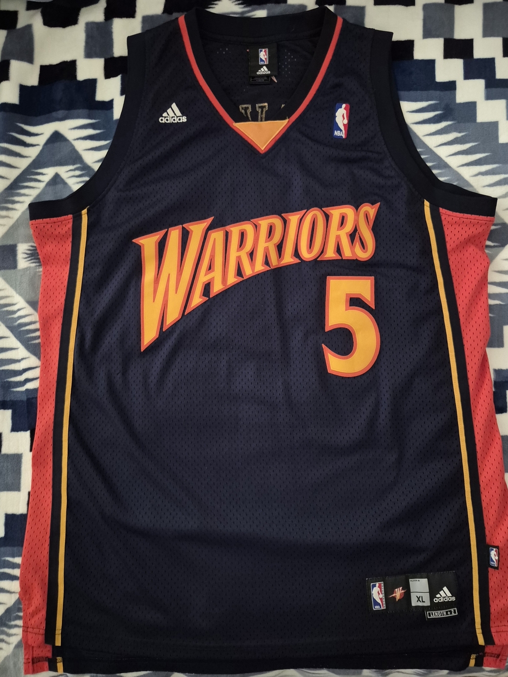 adidas NBA Warriors Navy Red Gold Basketball Jersey #5 Davis Collectible XL